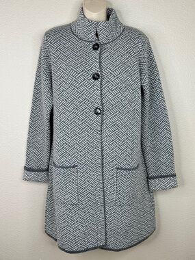 Gio & Gio Women's L Gray Wool Blend Long Cardigan Geometric Made in Italy